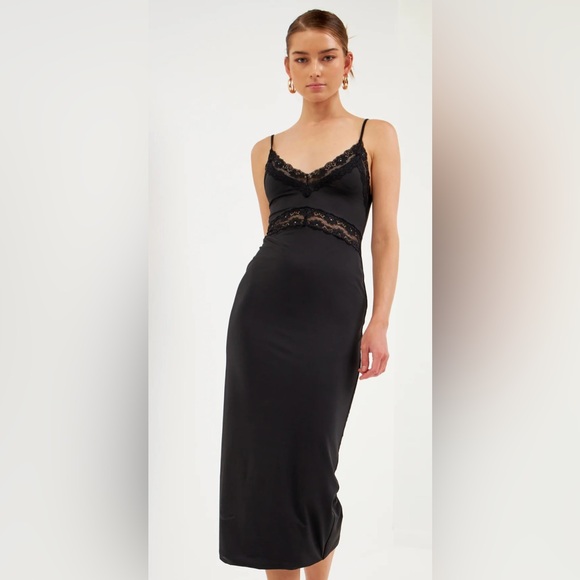 Endless Rose NWT Womens Satin‎ Slip Midi Dress Black LBD Sz L - Picture 1 of 9
